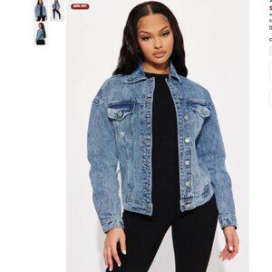 NEW! Fashion Nova Just Chillin Denim Jacket - Medium Blue Wash - Size XL